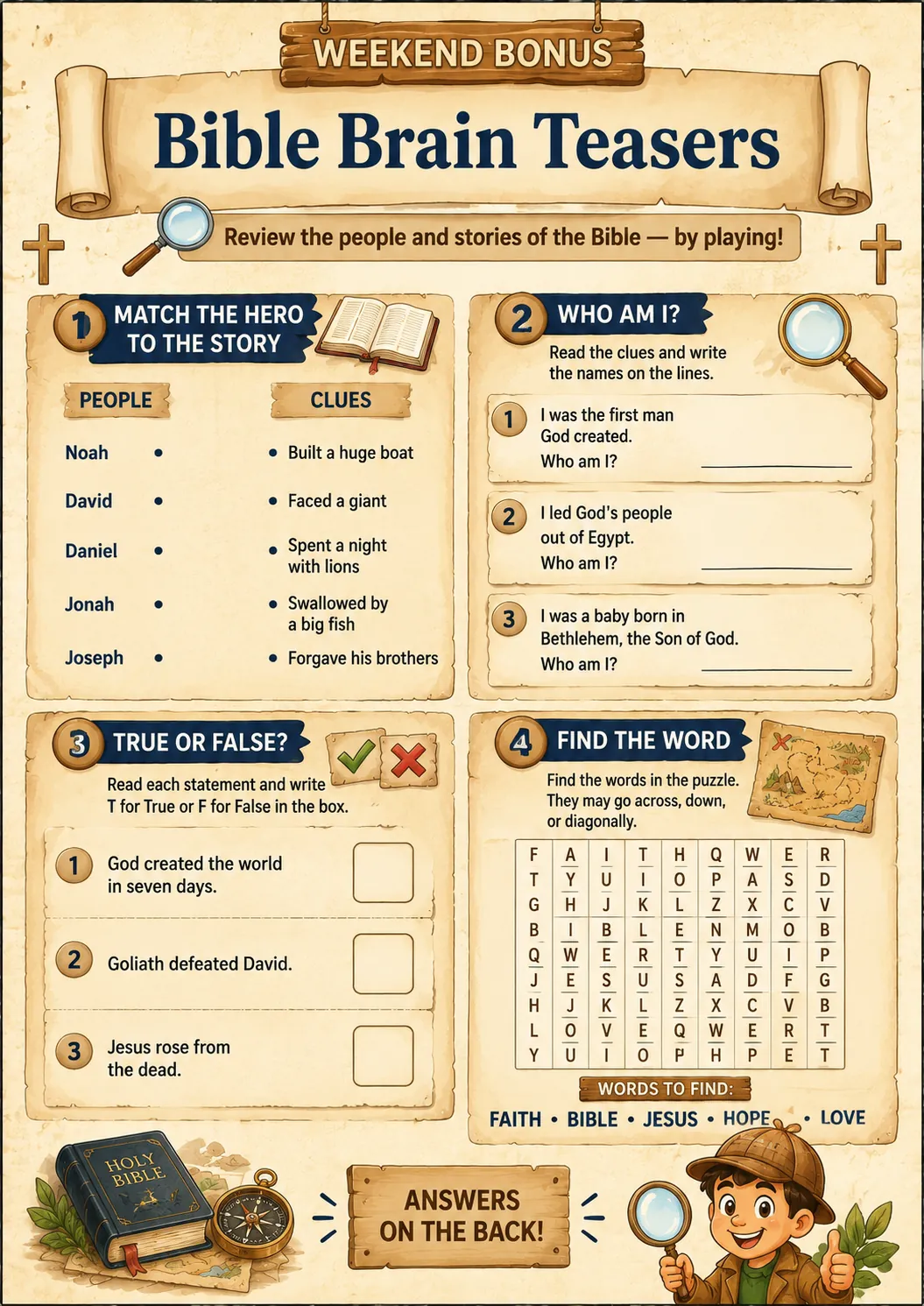 Bible Brain Teasers — weekend bonus activity sheet